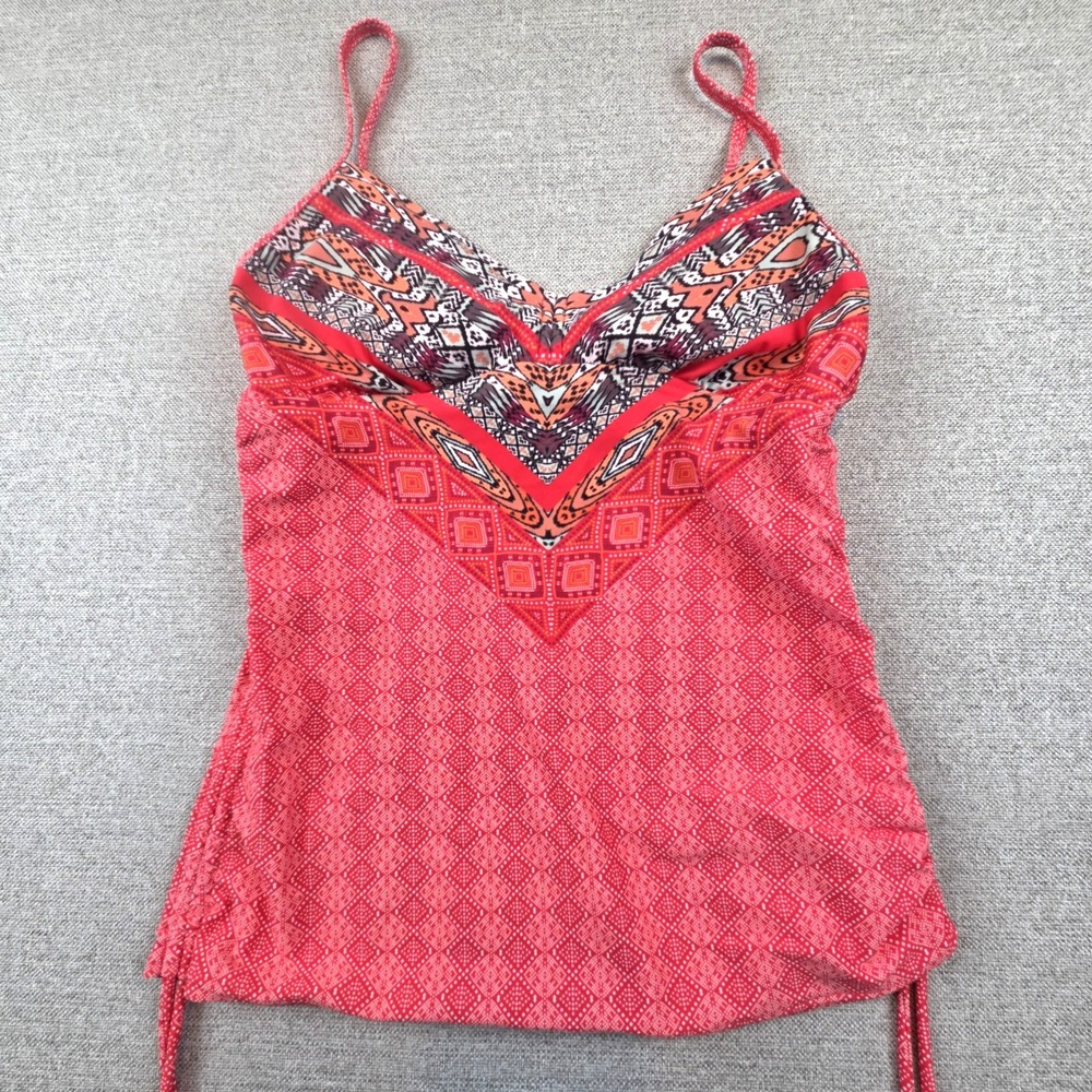 prAna Pink Ruched Swim Tankini Top Size Medium Resortwear Beach Boho Festival - Picture 1 of 8